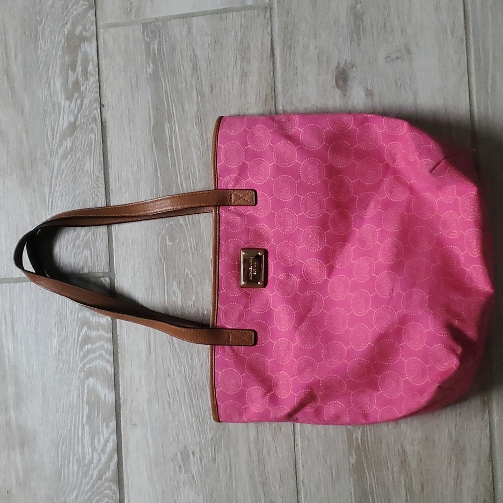 Michael Kors Pink Logo Canvas Tote - Picture 3 of 14
